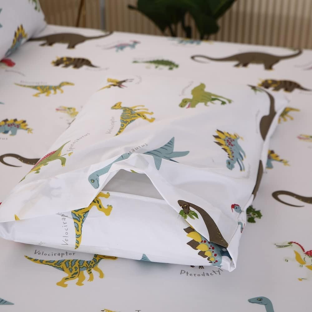 MAG Dinosaur Themed Full Size Bed Sheet Set, 3Pcs, Soft Microfiber, Colorful Dinosaurs, for Kids, Teens and Dinosaur Lovers, Includes Fitted Sheet (75”*54”*15”) and 2 Standard Pillowcases (20”*30”)