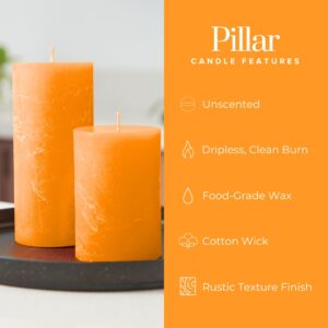 Simply Soson 3x6 inch Orange Candles Pillar, Fall Pillar Candles Set of 3, Rustic Texture, Unscented Orange Pillar Candles for Fall, Dripless Candles, 3 inch Orange Candles, Fall Candles