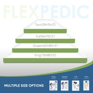 FLEXPEDIC 2 Inch Full Mattress Topper, Soft and Firm Double Sided Use, Pressure-Relieving and Protect The Spine, Cooling Soft Green Tea Memory Foam and Firm Bamboo Charcoal Foam