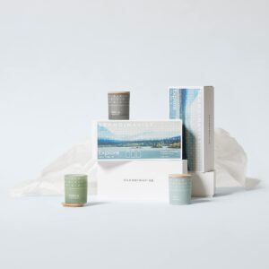 Skandinavisk Explore Giftset of 3 Mini Scented Candles. FJÄLL ‘Highland’, Fjord, and ØY 'Island'. Vegan Formula. 3 x 2.3 oz.