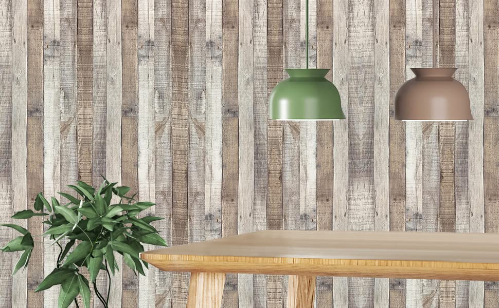 Qianglive Vintage Wood Wallpaper Rustic Wood Wallpaper Stick and Peel Self Adhesive Distressed Wood Look Wallpaper Vinyl Shelf Home Wood Panel Wall Paper Covering Film 17.3"× 120"