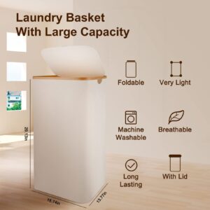 Laundry Basket with Lid - Laundry Hamper with Lid and Removable Bag, 100L Large Foldable Laundry Basket Dirty Clothes Hamper with Handles, Waterproof Oxford Bamboo Hamper for Bedroom, Laundry Room