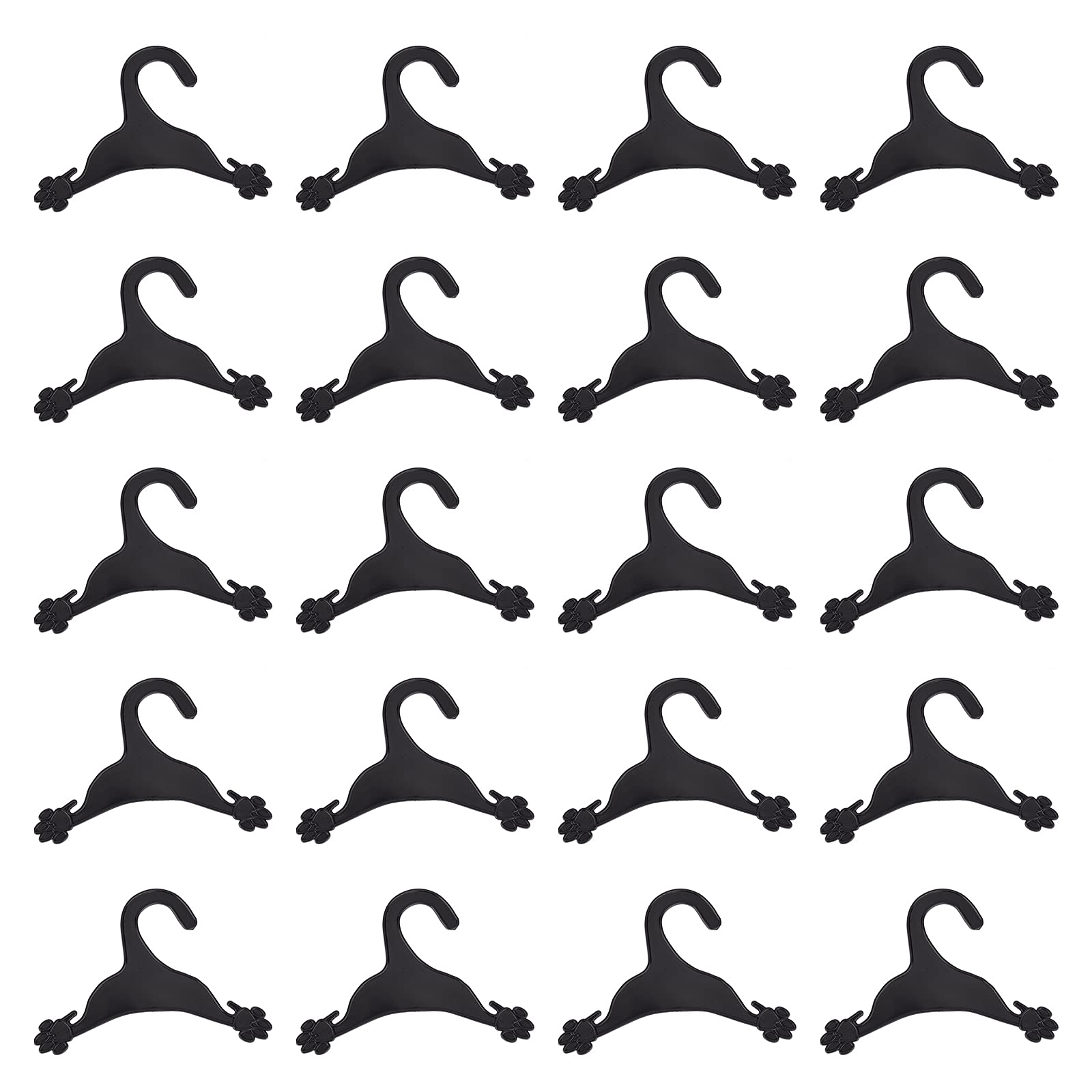 AHANDMAKER 20 Packs Pet Apparel Hangers, Black Pet Clothes Hangers Cute Plastic Flexible Strong Paw Print for Dog Cat Pet Toddler Small Coat Hanger