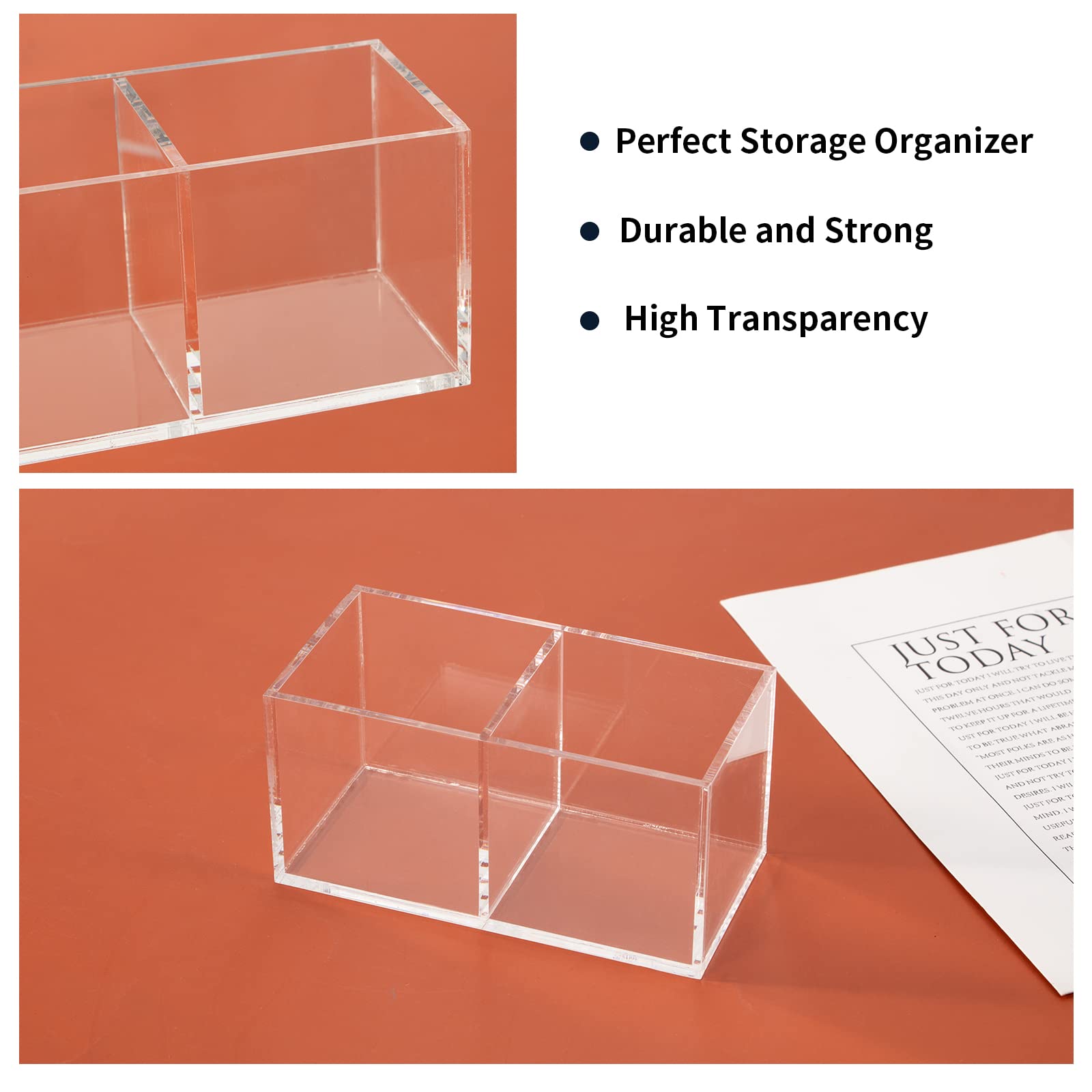 Dayaanee Acrylic Makeup Brush Organizers, 2 Section 2-Compartment Transparent Plastic Lipstick Holder Clear 4.72x2.36x2.36 Inches Storage Square Cube for Bathroom Jewelry Accessories