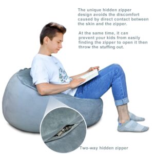 BCHWAY Stuffed Animal Storage Bean Bag Chair Cover, Plush Toys Organizer Holder, Beanbag Chairs Cover with Handle and Hidden Zipper for Kids Boys Girls X-Large Super Soft Premium Velvet-Grey