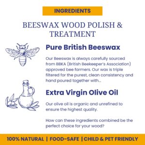 Beeswax Furniture Polish & Conditioner for Wood Enhances the Natural Beauty of Oak Pine Beech & More Seals & Protects for a Perfect Finish Bees Wax Polish (Natural, 3.4 Fl Oz)