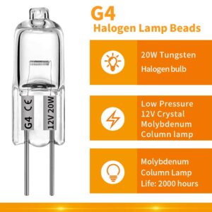 KAKALUOTE G4 Halogen Light Bulbs 12V 20W Halogen Bulbs G4 Base 2 Pin Warm White 2700K Light Bulbs for Chandeliers,Under Cabinet Puck Light,Track Lighting,Cooker Lighting(20 Pack)