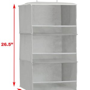 Simple Houseware 3 Shelves Hanging Closet Organizer with Front Stopper, Grey