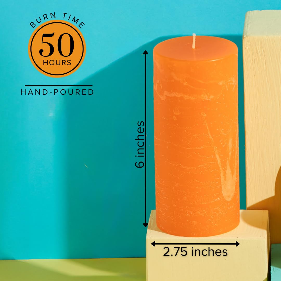 Simply Soson 3x6 inch Orange Candles Pillar, Fall Pillar Candles Set of 3, Rustic Texture, Unscented Orange Pillar Candles for Fall, Dripless Candles, 3 inch Orange Candles, Fall Candles