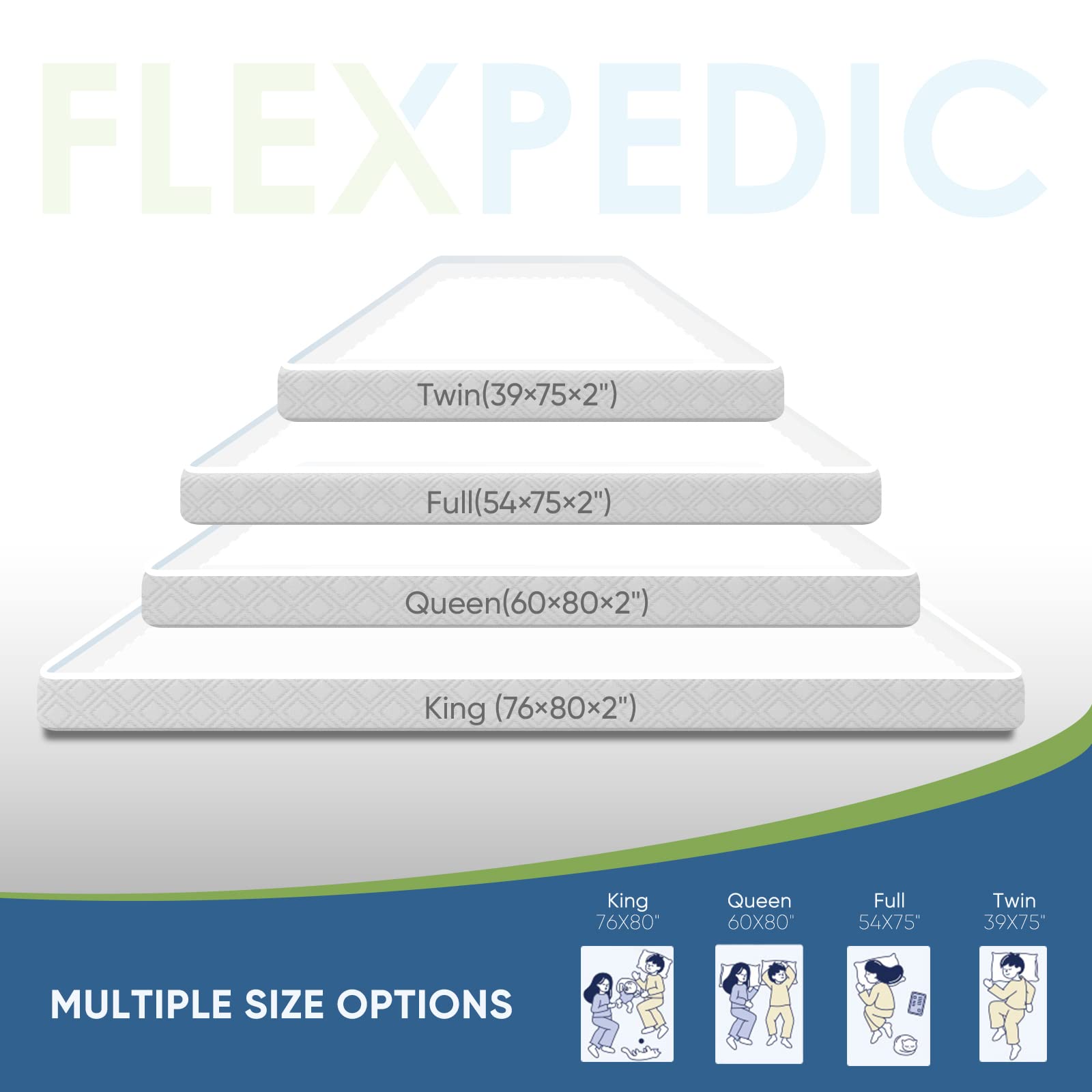 FlexPedic Flex Fresh Slow Rebound 2 Inch Cooling Gel and Charcoal Infused Memory Foam Mattress Topper with Removable Cover, Twin Size