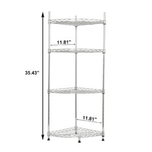 Angelbee 4-Shelf Wire Corner Shelving Unit, Adjustable Metal Free Standing Corner Storage Display Rack, 35 x 11.8 x 11.8 inches Corner Wire Shelf Rack for Bathroom, Living Room, Kitchen, Silver