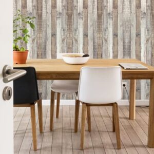 Qianglive Vintage Wood Wallpaper Rustic Wood Wallpaper Stick and Peel Self Adhesive Distressed Wood Look Wallpaper Vinyl Shelf Home Wood Panel Wall Paper Covering Film 17.3"× 120"