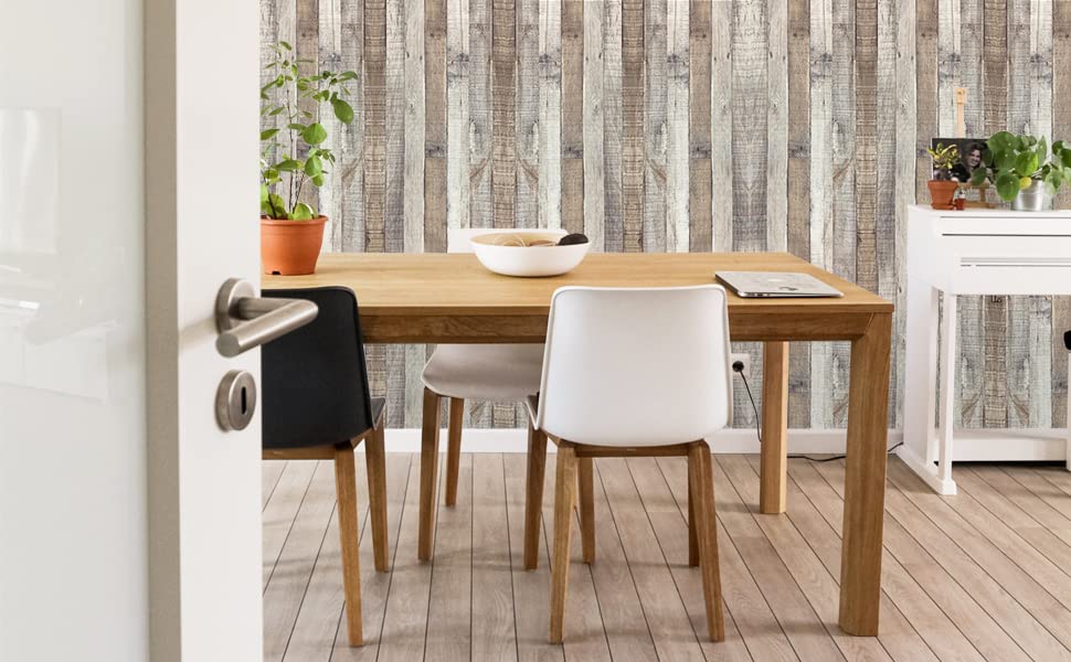 Qianglive Vintage Wood Wallpaper Rustic Wood Wallpaper Stick and Peel Self Adhesive Distressed Wood Look Wallpaper Vinyl Shelf Home Wood Panel Wall Paper Covering Film 17.3"× 120"