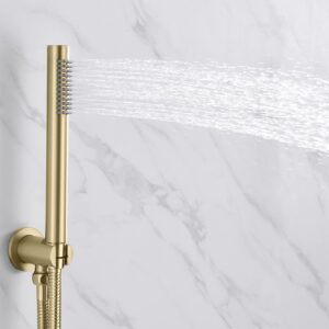 SUMERAIN Shower System with Tub Spout and Handheld Shower, Brass Rain Shower Tub Set with 8 Inches Shower Head and Rough in Valve Brushed Gold