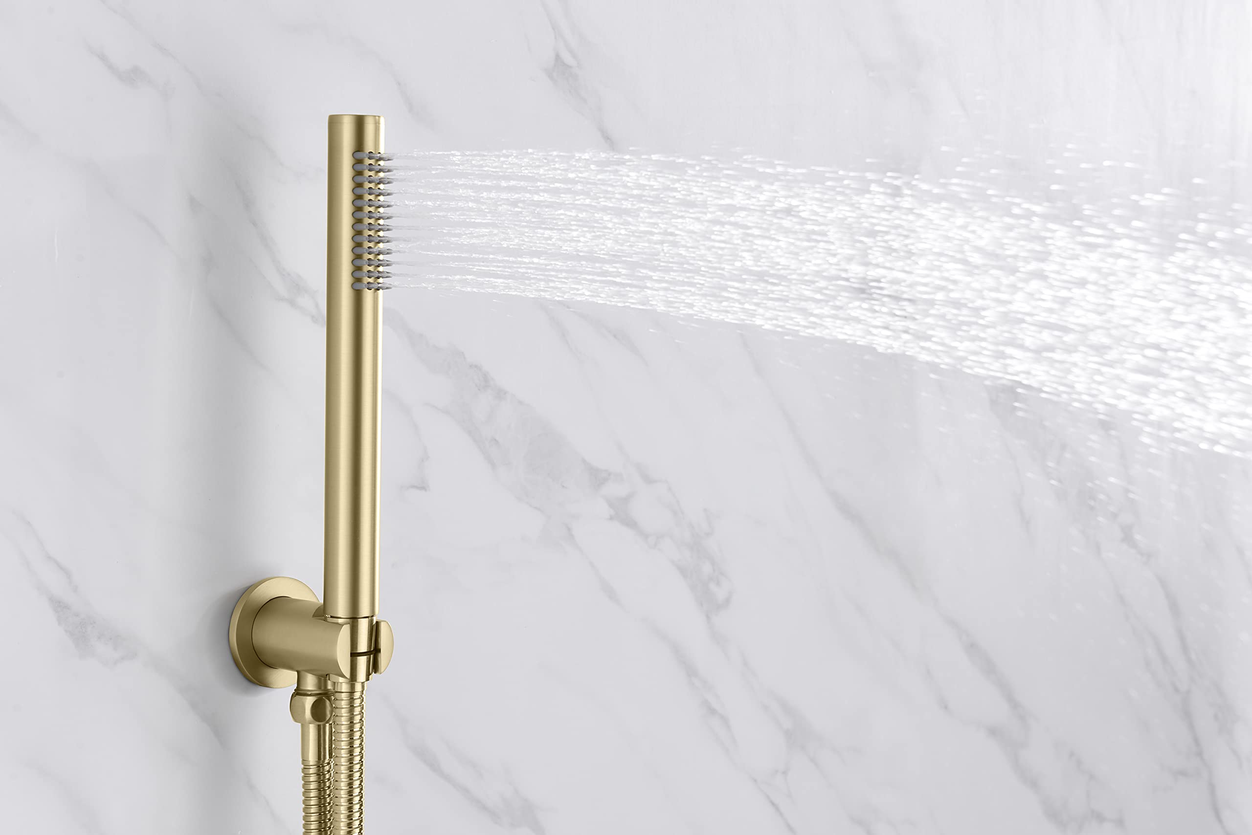 SUMERAIN Shower System with Tub Spout and Handheld Shower, Brass Rain Shower Tub Set with 8 Inches Shower Head and Rough in Valve Brushed Gold