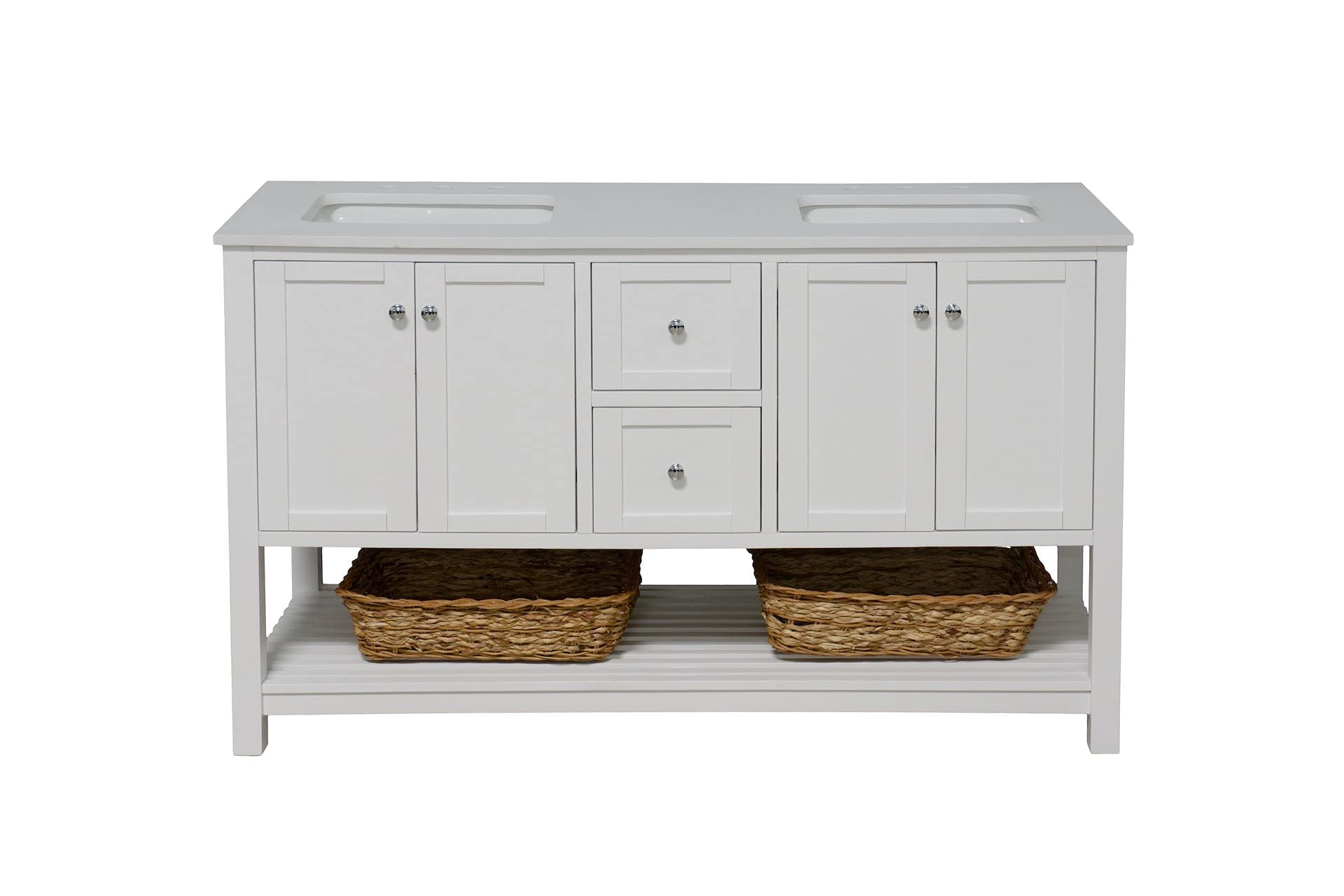 Kitchen Bath Collection Lakeshore 60-inch Double Bathroom Vanity (Engineered White/White): Includes White Cabinet with Engineered White Countertop and White Ceramic Sinks