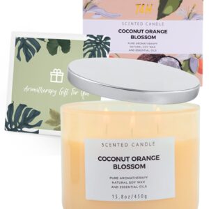 Coconut Orange Blossom 3 Wick Candle | Highly Scented Soy Candles for Home 15.8 oz, Summer & Tropical Scented Candle | Aromatherapy Stress Relief Candle, Relaxing Clean Burning Candle for Women & Men