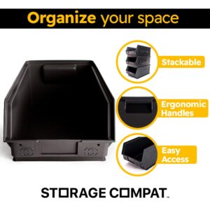 Storage Compat 6 Pack Small Storage Bin, Wall Mount Storage, Hanging and Stacking Bin, Freestanding | 12” x 8” x 6” Plastic Container | Black | Zeus 3A2PLZ06