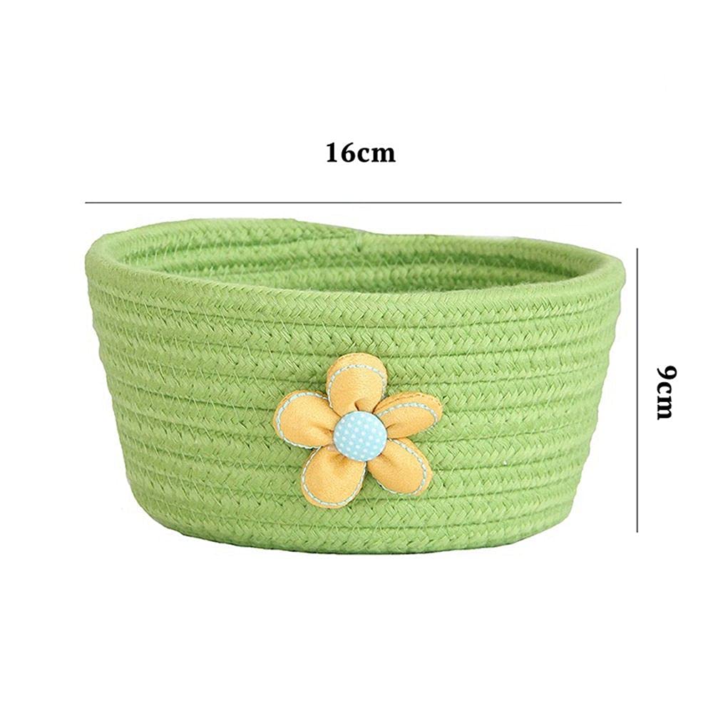 Cute Flower Cotton Rope Woven Storage Basket Desktop Makeup Storage Box Children's Toy Laundry Basket Makeup Storage Box(Pink)