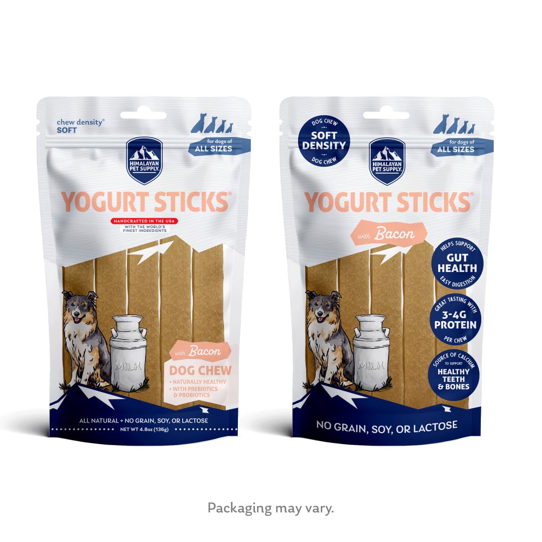 Yogurt Sticks, Prebiotic & Probiotics,Protein Rich - Lactose Free - Gluten Free - Corn Free - Grain Free ,USA Made for All Breeds ,5 pieces of Droolicious Yogurt Sticks ,Bacon Flavor