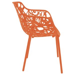 LeisureMod Devon Modern Aluminum Indoor-Outdoor Stackable Side Dining Armchair Set of 4, Orange