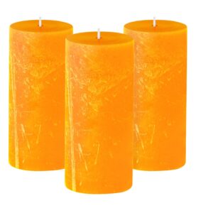 Simply Soson 3x6 inch Orange Candles Pillar, Fall Pillar Candles Set of 3, Rustic Texture, Unscented Orange Pillar Candles for Fall, Dripless Candles, 3 inch Orange Candles, Fall Candles