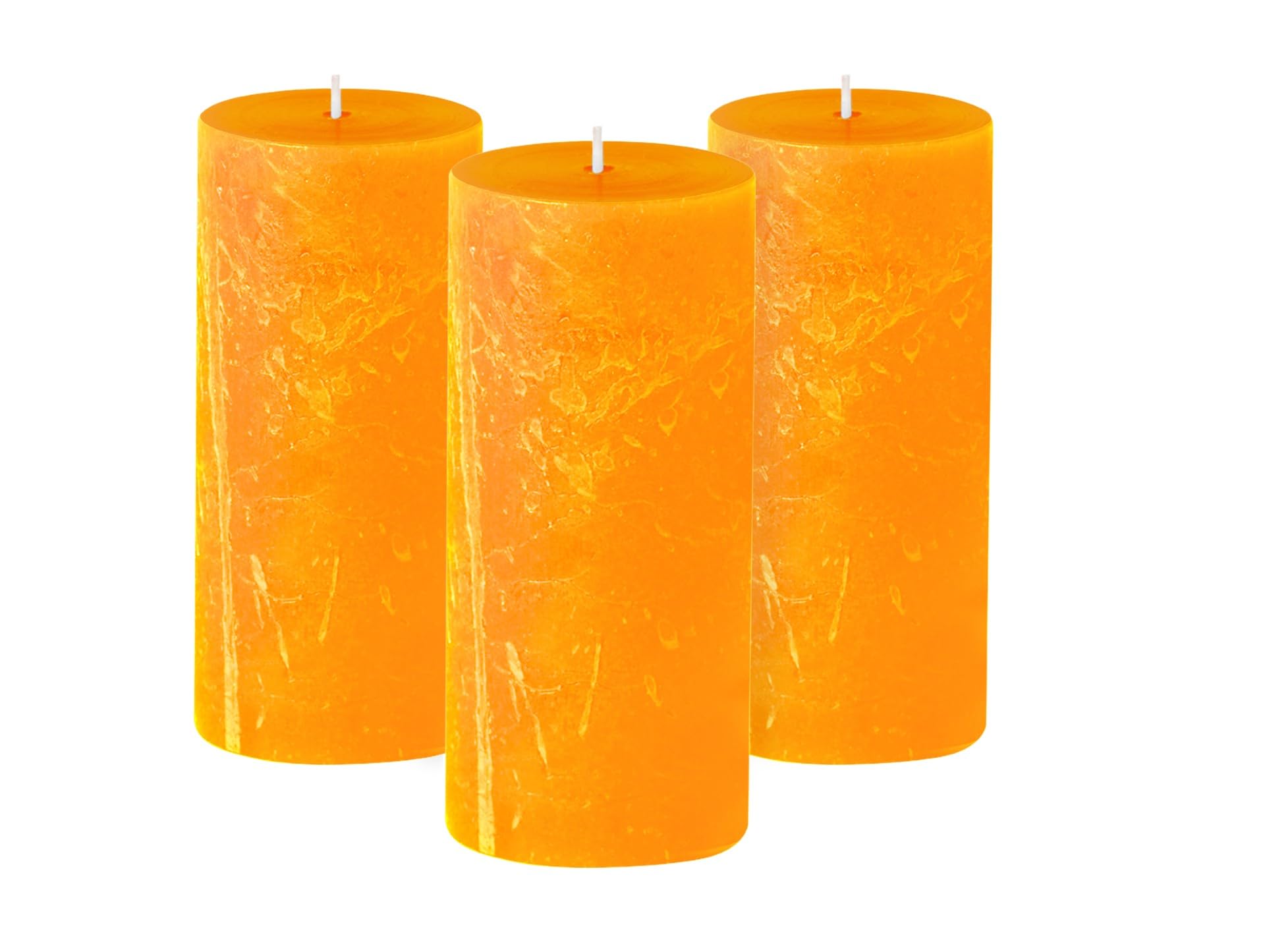 Simply Soson 3x6 inch Orange Candles Pillar, Fall Pillar Candles Set of 3, Rustic Texture, Unscented Orange Pillar Candles for Fall, Dripless Candles, 3 inch Orange Candles, Fall Candles