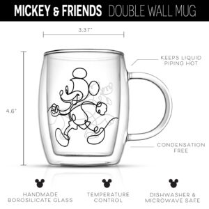 JoyJolt Aroma Disney Mickey and Pluto 13.5oz Glass Cups Set. 2 Insulated Double Wall Glass Coffee Cups, Insulated Coffee Cup Set. Unique Coffee Mugs, Large Espresso Cups. Disney Cups and Disney Mugs.