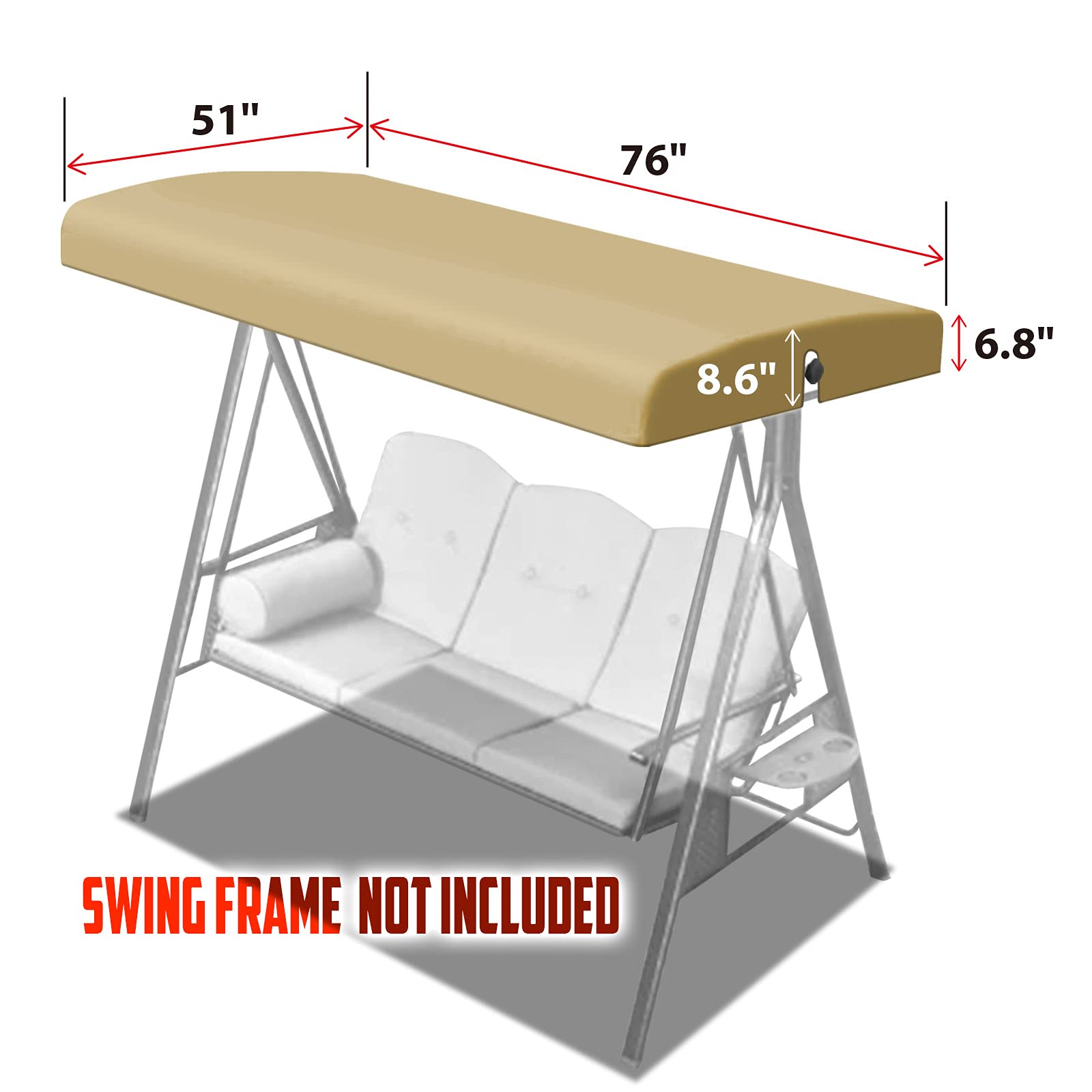 BenefitUSA Canopy Only Patio Outdoor 76"x51" Seat Furniture Swing Canopy Porch Top Replacement Cover with Bungee Cords (Beige)