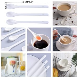 AKOAK 6.7 "Ceramic Egg Spoon (Set of 5), White Long-Handled Ceramic Spoon, Teaspoon for Coffee, Tea, Yogurt, Ice Cream, Sauces and Desserts, Espresso Stirring Spoon