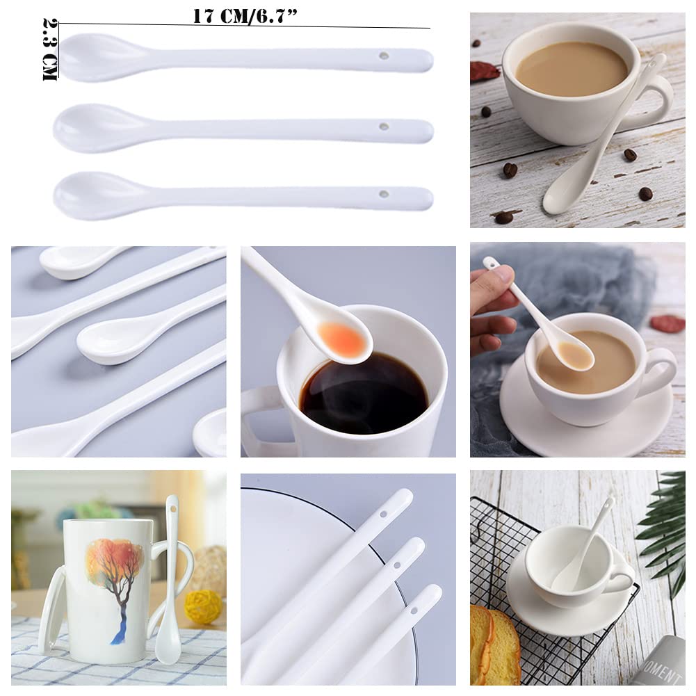 AKOAK 6.7 "Ceramic Egg Spoon (Set of 5), White Long-Handled Ceramic Spoon, Teaspoon for Coffee, Tea, Yogurt, Ice Cream, Sauces and Desserts, Espresso Stirring Spoon