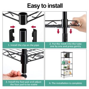 Craft & Art 5-Shelf Adjustable Wire Shelves, Metal Storage Shelves Utility Height Household Type Heavy Duty for Kitchen, Room, Bathroom and Garage,24”L×14”W×60”H, Black