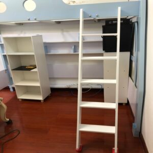 White High-Rise Bed Ladder, Wooden Camper Bunk Bed Ladder with Hooks, Twin/Single Bed Hook-On Step Ladder for Small Space, Load 330lbs