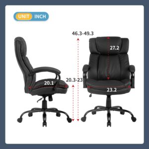 Big and Tall Office Chair 500lbs Wide Seat Ergonomic PU Leather Desk Chair Adjustable Rolling Swivel Executive Computer Chair with Lumbar Support Headrest Task Office Chairs for Heavy People (Black)