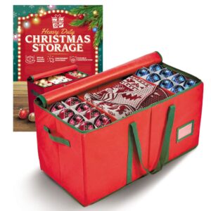 premium christmas ornament storage container - fits 128 holiday decorations in tear-proof fabric box