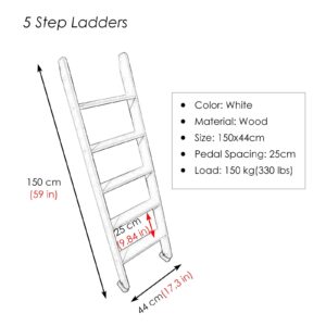 White High-Rise Bed Ladder, Wooden Camper Bunk Bed Ladder with Hooks, Twin/Single Bed Hook-On Step Ladder for Small Space, Load 330lbs