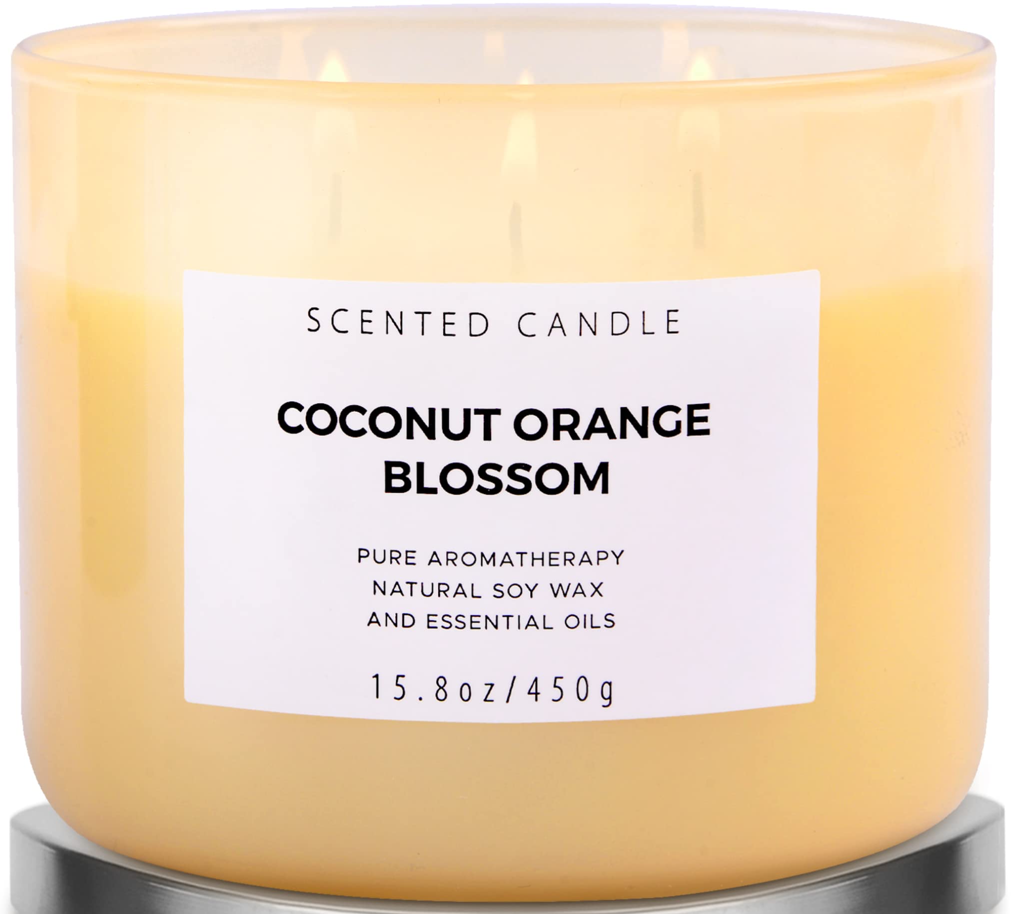 Coconut Orange Blossom 3 Wick Candle | Highly Scented Soy Candles for Home 15.8 oz, Summer & Tropical Scented Candle | Aromatherapy Stress Relief Candle, Relaxing Clean Burning Candle for Women & Men