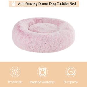 WNPETHOME Calming Dog Bed Cat Bed Donut, Faux Fur Pet Bed Self-Warming Donut Cuddler, Comfortable Round Plush Dog Beds (20 x 20 x 8 Inch, Light Pink)