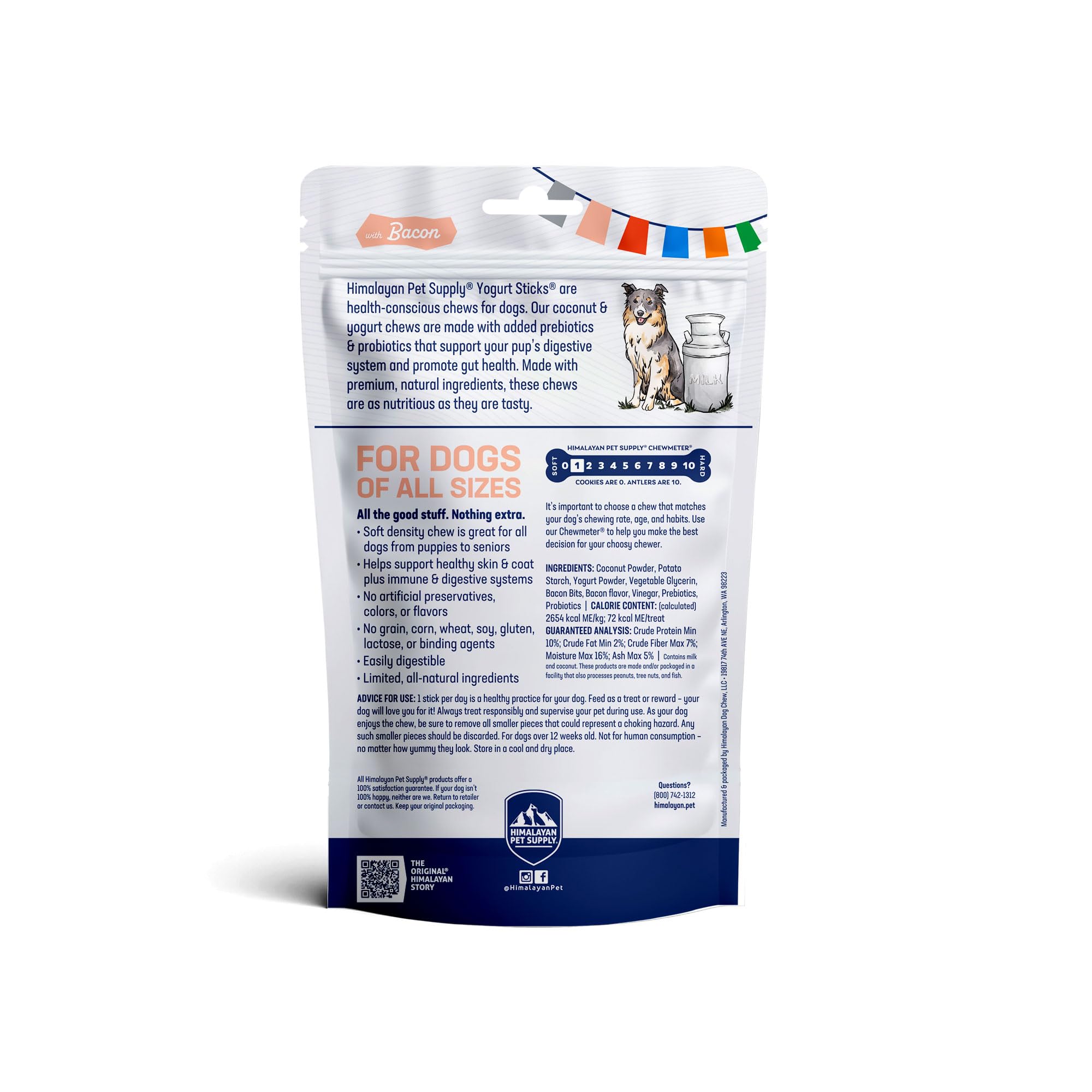 Yogurt Sticks, Prebiotic & Probiotics,Protein Rich - Lactose Free - Gluten Free - Corn Free - Grain Free ,USA Made for All Breeds ,5 pieces of Droolicious Yogurt Sticks ,Bacon Flavor