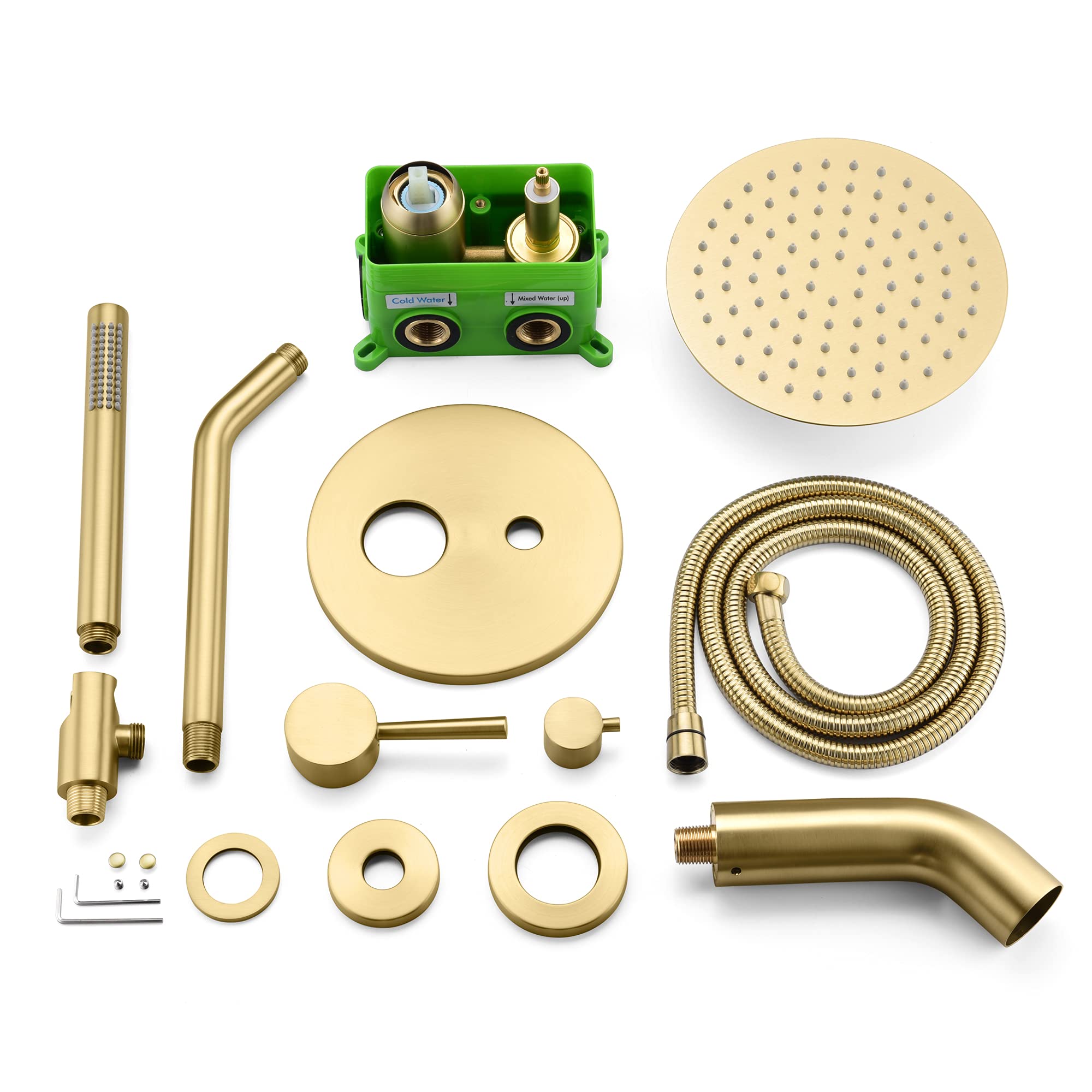 SUMERAIN Shower System with Tub Spout and Handheld Shower, Brass Rain Shower Tub Set with 8 Inches Shower Head and Rough in Valve Brushed Gold