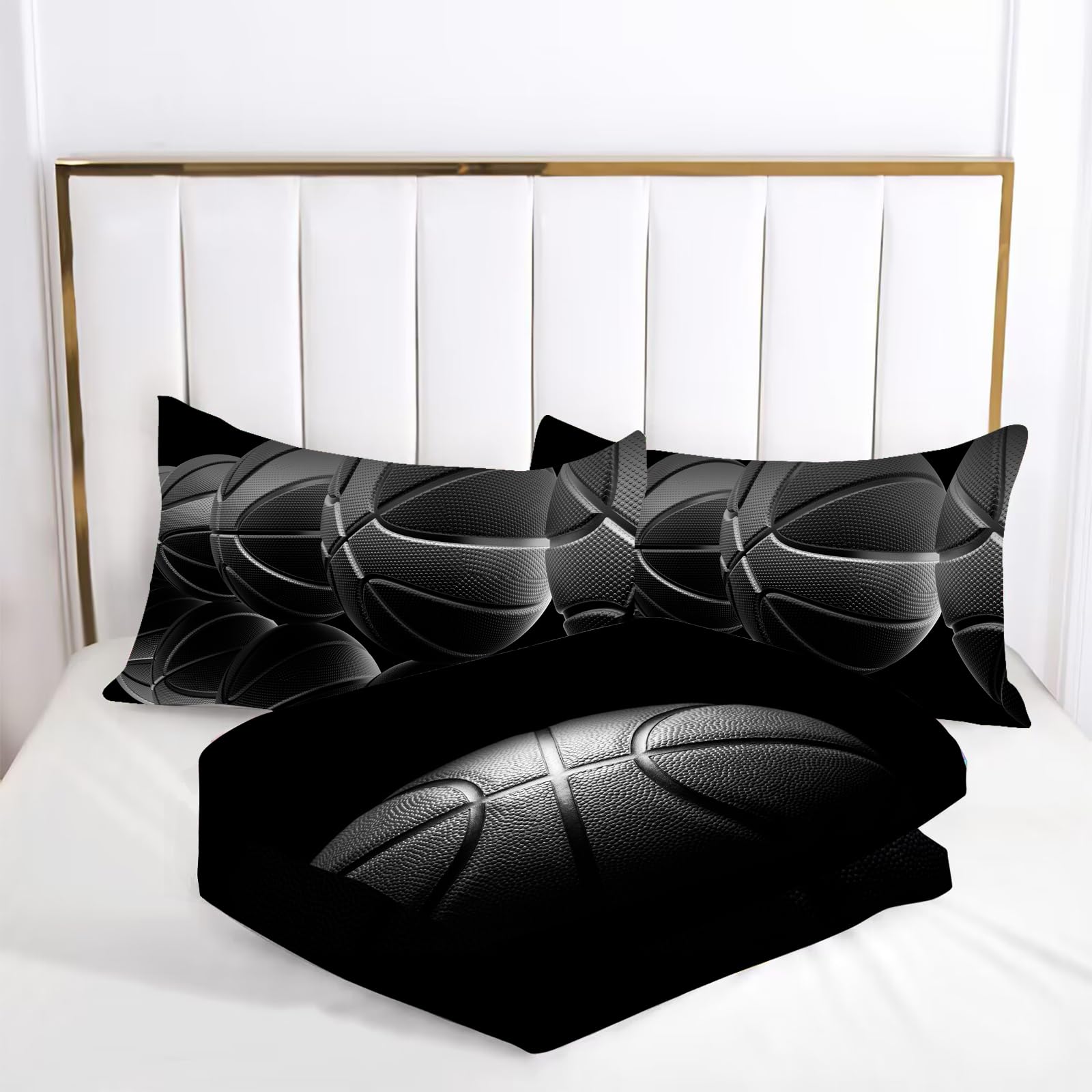 kxry Basketball Comforter Set King Size Black Basketball Sports Theme Bedding for Boys Kids Teens 3D Quilt 1 Comforter + 2 Pillow Cases