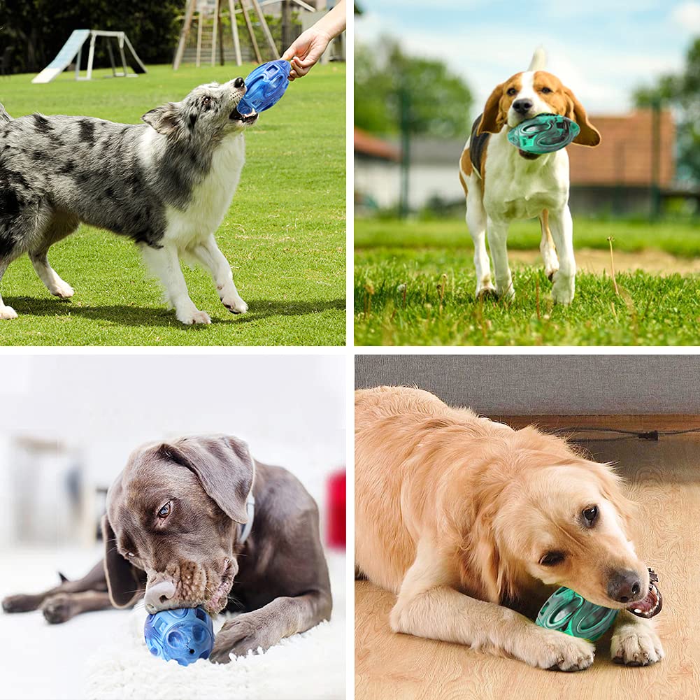 2 Pack Squeaky Dog Toys for Aggressive Chewers Large Medium Small Puppy Interactive Dog Chew Toy Durable Rubber Indestructible Tough Ball (Blue Green)