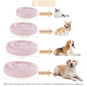 WNPETHOME Calming Dog Bed Cat Bed Donut, Faux Fur Pet Bed Self-Warming Donut Cuddler, Comfortable Round Plush Dog Beds (20 x 20 x 8 Inch, Light Pink)