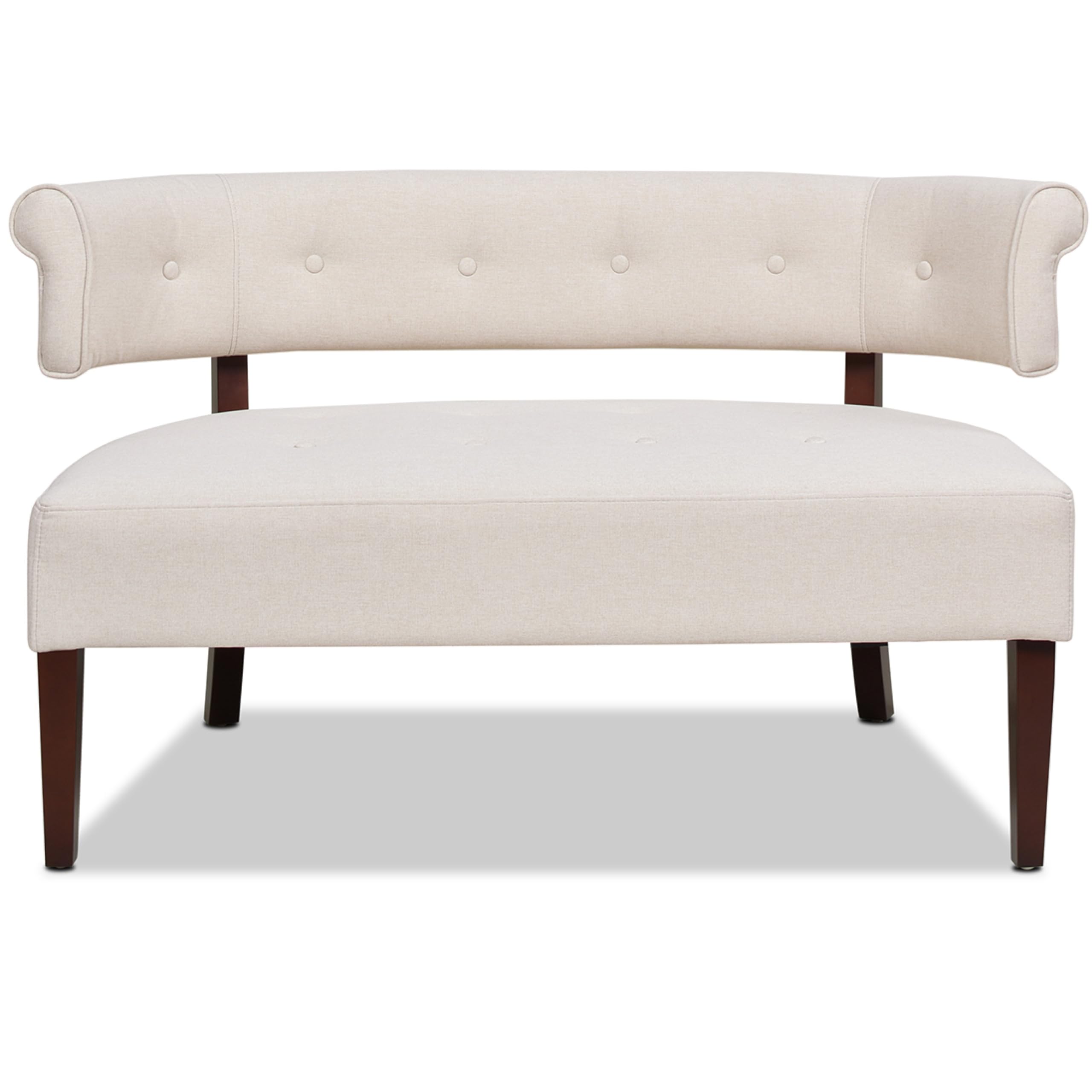 Jennifer Taylor Home Celia Roll Arm Tufted Bench Settee, Sky Neutral Beige Polyester