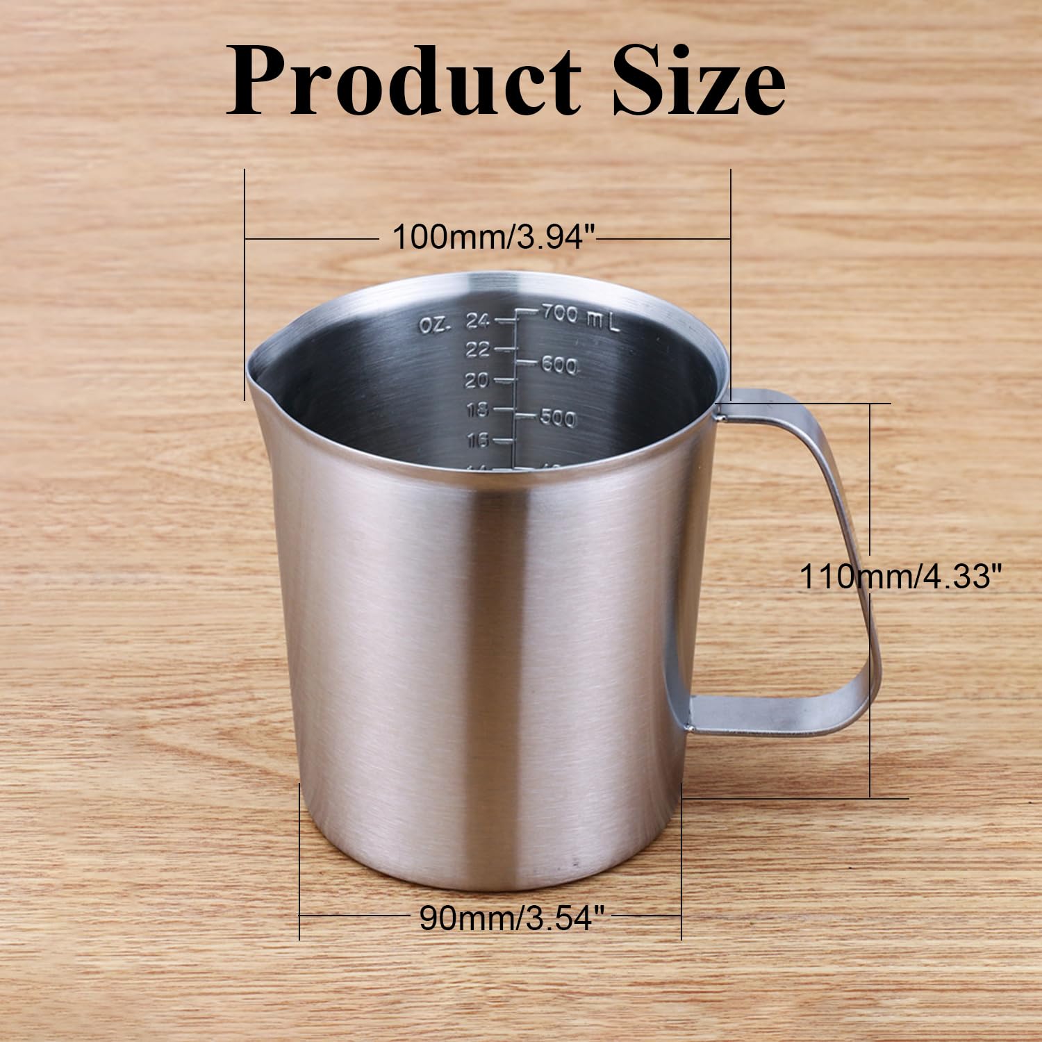 Heyiarbeit Measuring Cup with Handle 24 Ounce 304 Stainless Steel Graduated Beaker 700ml Measuring Beaker for Lab Kitchen Restaurants Bars 1Pcs