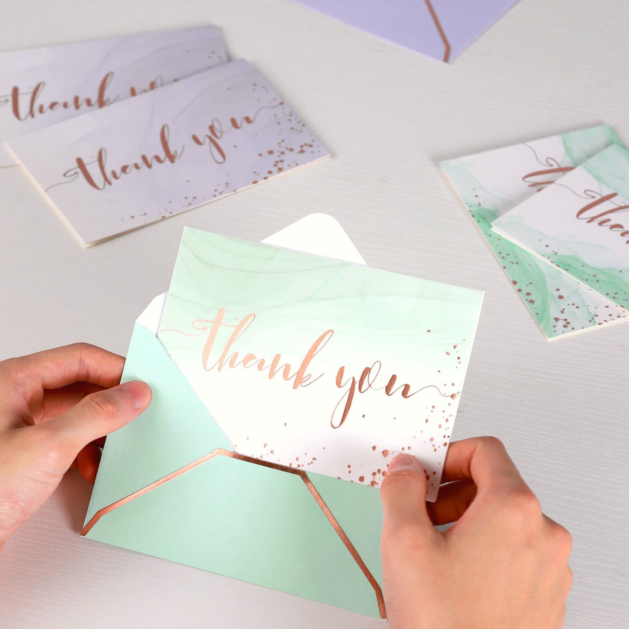 Heavy Duty Watercolor Assorted Thank You Cards with Envelopes - 36 PK - Rose Gold Thank You Notes 4x6 Inches Baby Shower Thank You Cards Wedding Thank You Cards Small Business Funeral Bridal Shower