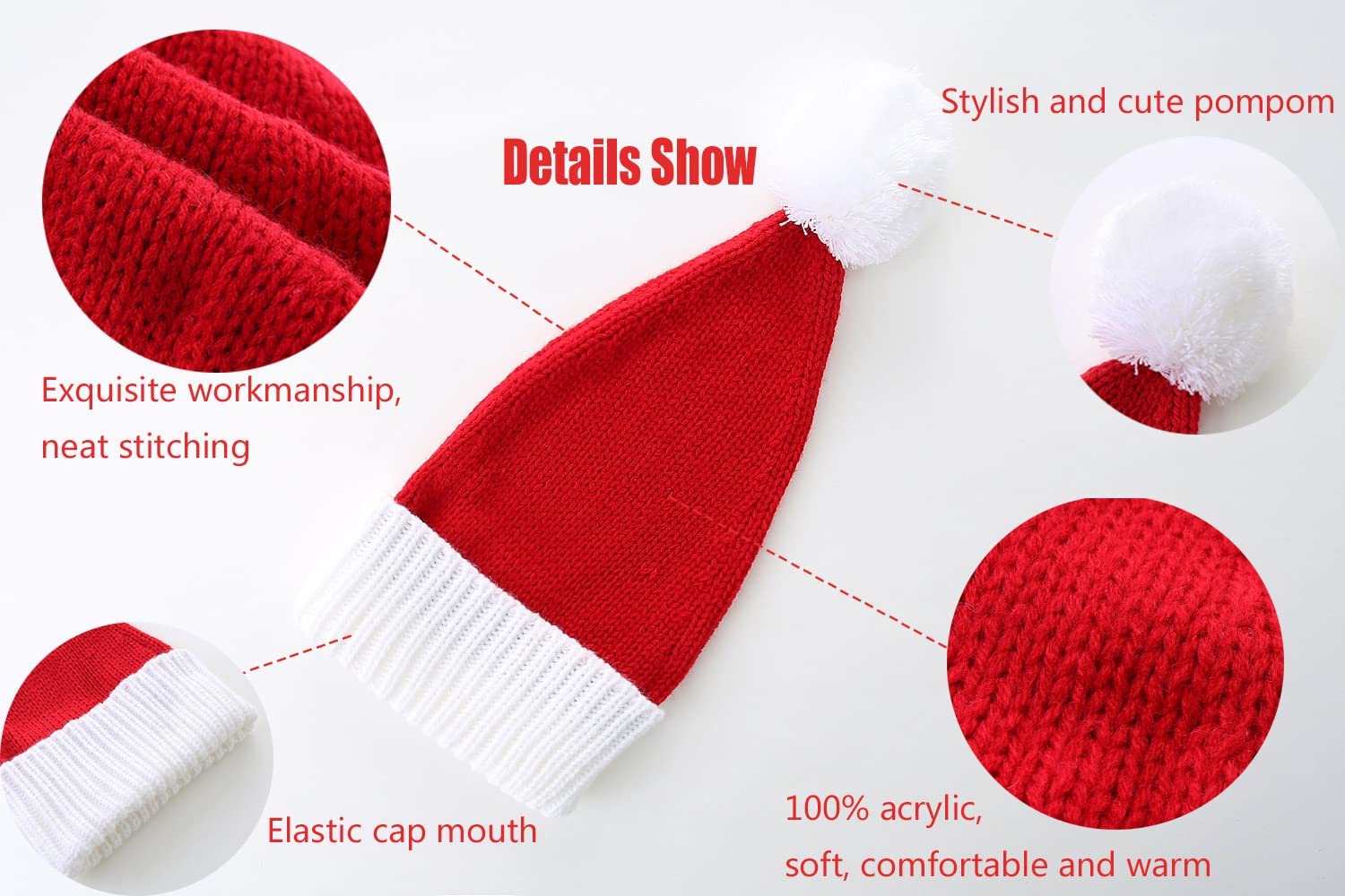 Christmas Hat for Kids, Santa Hat Winter Hat for Baby Slouchy Beanie Windproof Warm Knit Christmas Decoration Cap Red