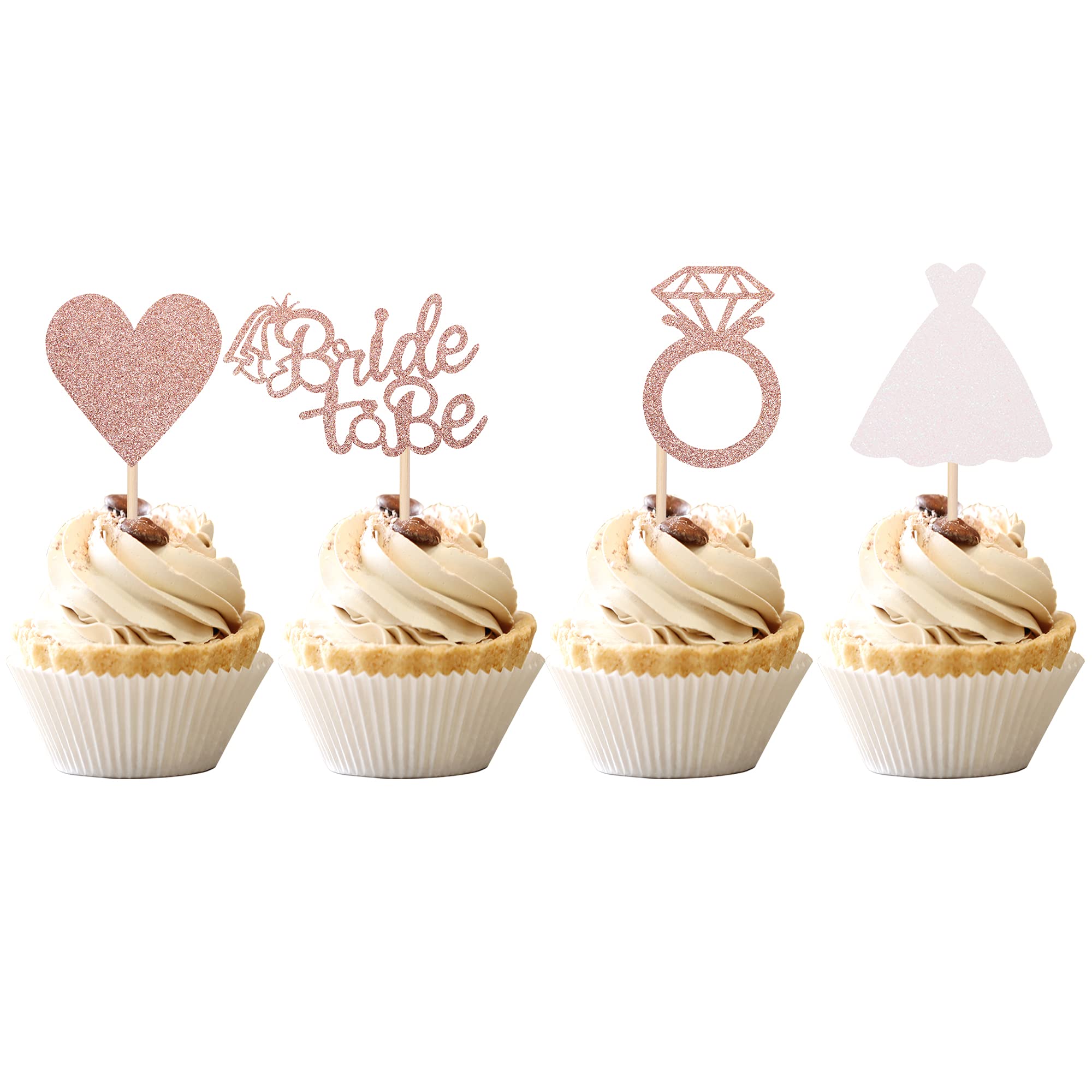 24 PCS Bride to Be Cupcake Toppers with Heart Ring Dress Bridal Shower Cupcake Picks Wedding Engagement Bachelorette Party Cake Decorations Supplies