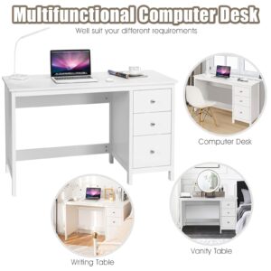 Tangkula White Desk with Drawers, Modern Home Office Computer Desk with Storage Drawers & Spacious Desktop, Compact Writing Study Desk Laptop Desk for Bedroom, Multipurpose Workstation