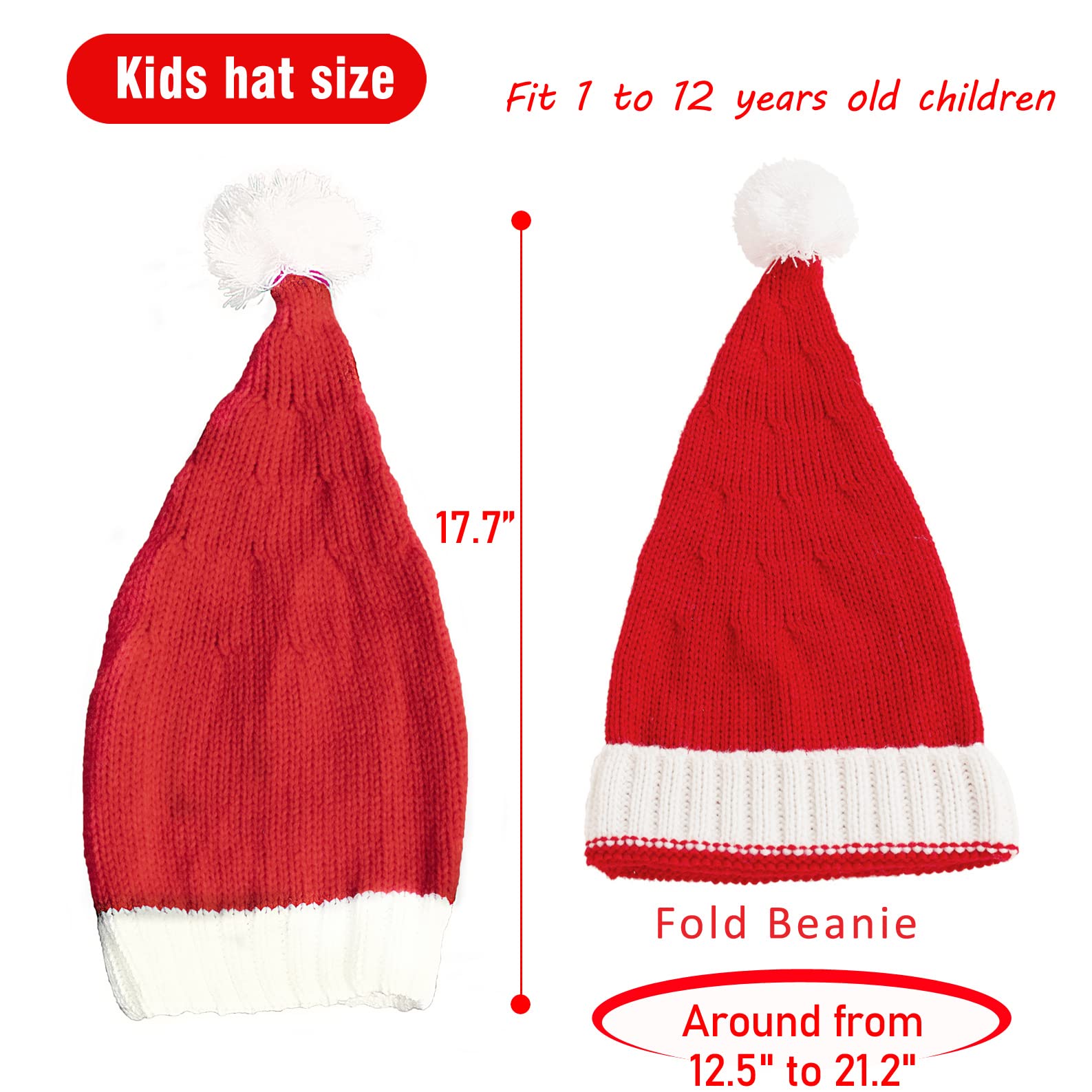 Christmas Hat for Kids, Santa Hat Winter Hat for Baby Slouchy Beanie Windproof Warm Knit Christmas Decoration Cap Red